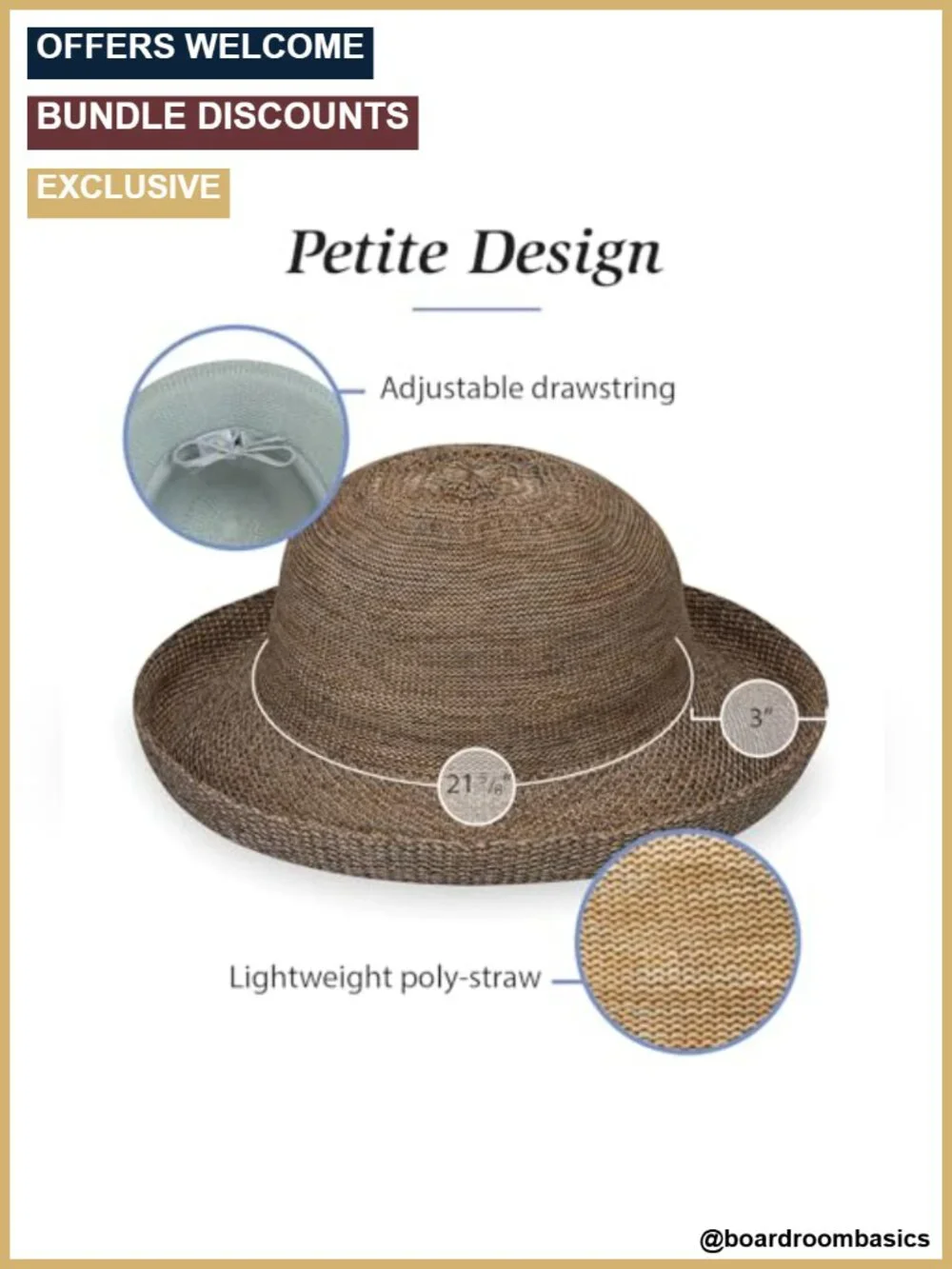 Women's Packable Wide Brim Sun Hat Adjustable Straw UV Protection
